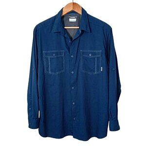 Columbia Mens Omni-Shade Button Up Shirt Navy Blue Long Sleeve Vented Size XXL